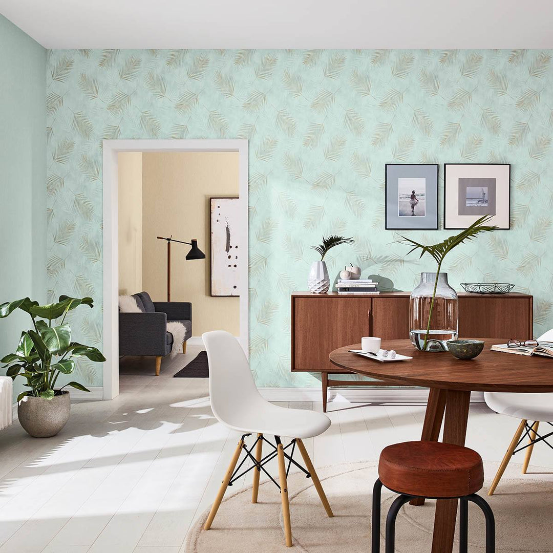 Тапет Фешън 4Уолс беж клонки тюркоаз