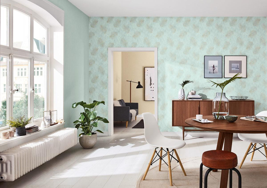 Тапет Фешън 4Уолс беж клонки тюркоаз