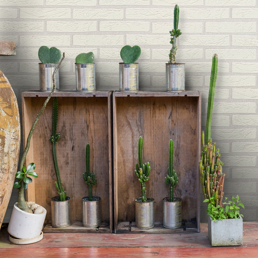 Винилов релефен Тапет Крем Тухли Сиво за Хол Спалня Коридор 53 см/10.05 м Лято (Новости)