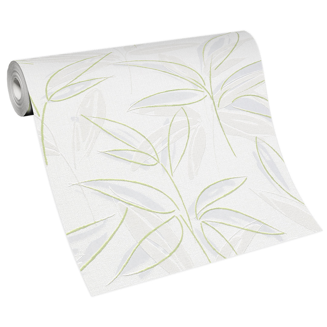 Винилов релефен Тапет Зелени Клонки Бяло за Спалня Хол Кухня 0.53х10.05м Лято