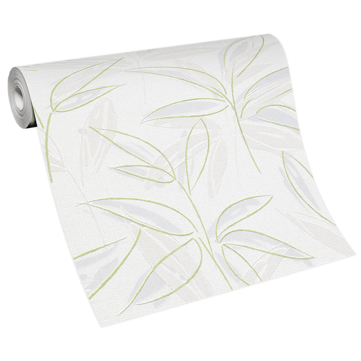 Винилов релефен Тапет Зелени Клонки Бяло за Спалня Хол Кухня 0.53х10.05м Лято