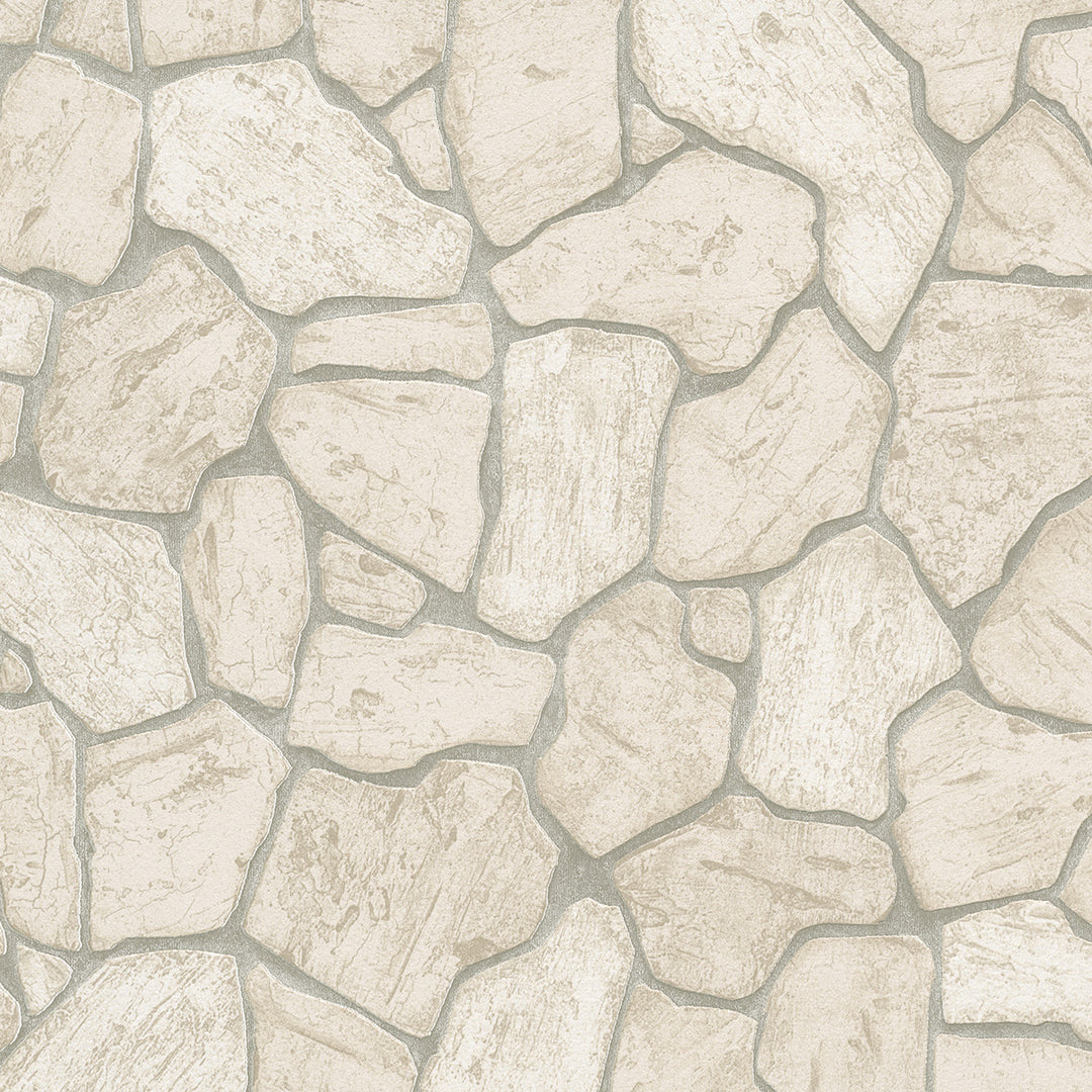 Винилов високоустойчив Тапет Каменни плочи Беж за Хол Спалня Кухня 0.53х10.05м Лято