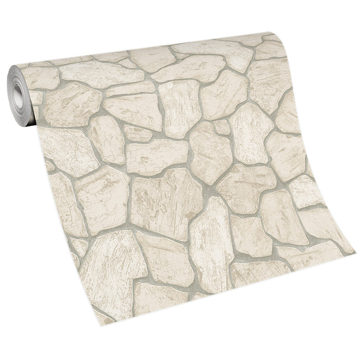 Винилов високоустойчив Тапет Каменни плочи Беж за Хол Спалня Кухня 0.53х10.05м Лято