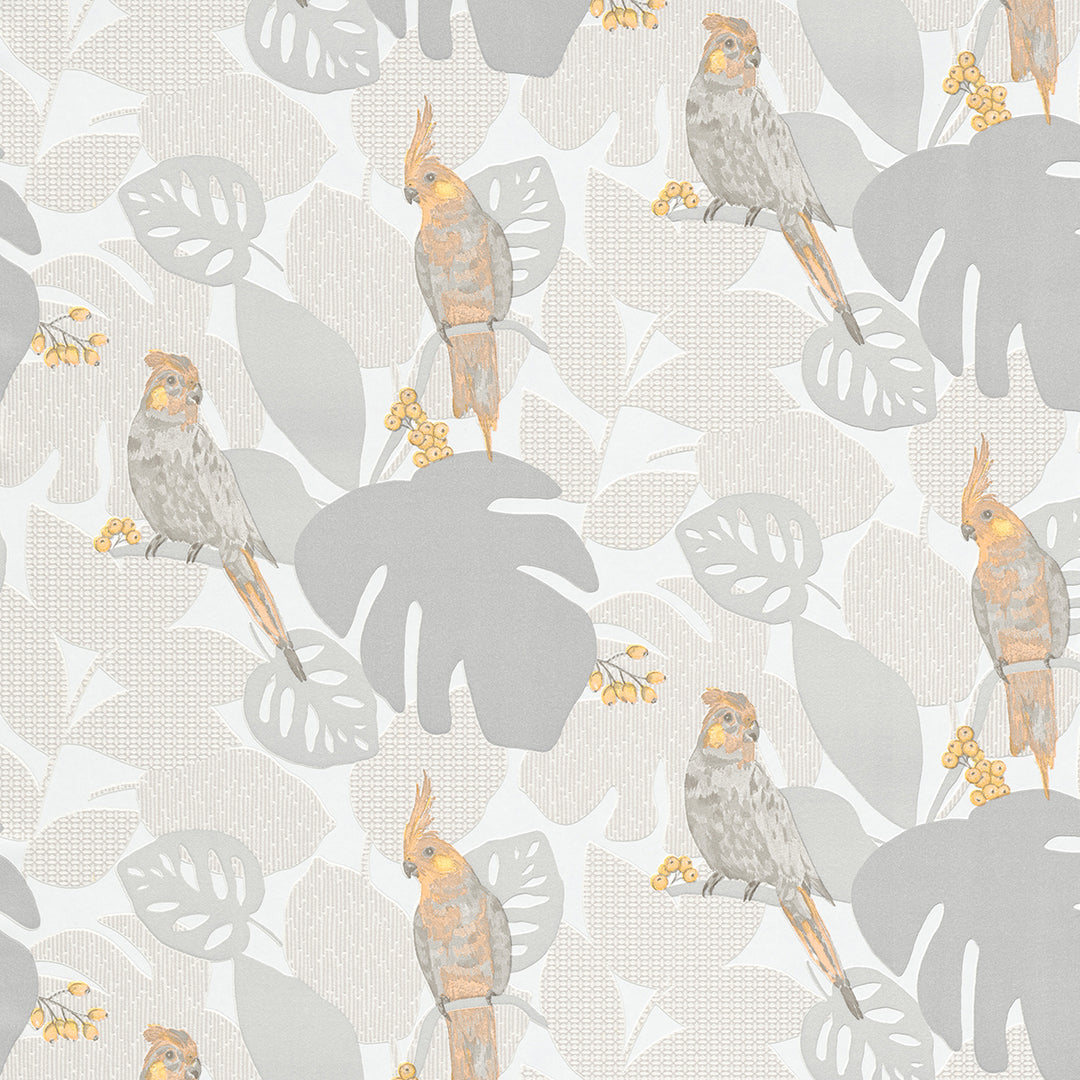 Vinyl Embossed Wallpaper Orange Parrots Gray-Beige for Bedroom Living Room Children's Room 0.53x10.05m Summer