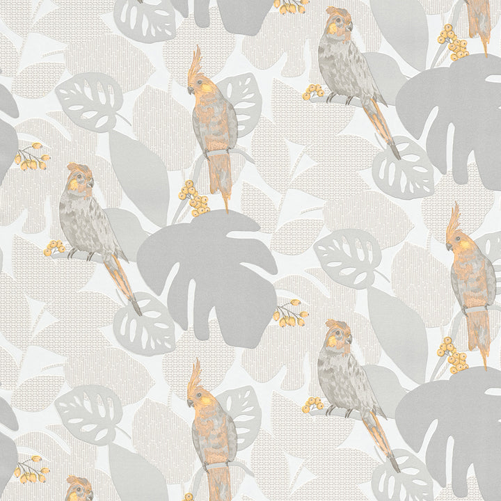 Vinyl Embossed Wallpaper Orange Parrots Gray-Beige for Bedroom Living Room Children's Room 0.53x10.05m Summer