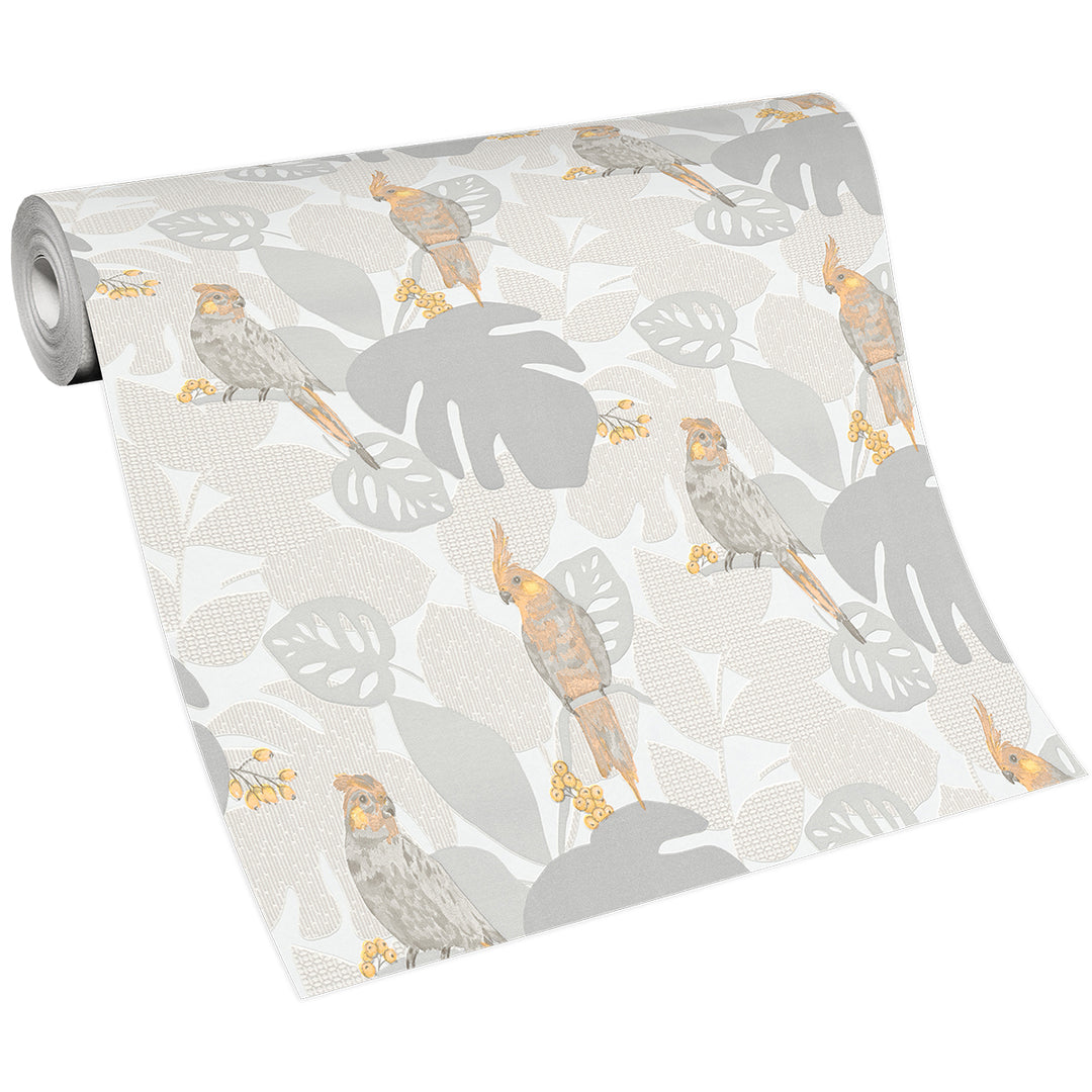 Vinyl Embossed Wallpaper Orange Parrots Gray-Beige for Bedroom Living Room Children's Room 0.53x10.05m Summer