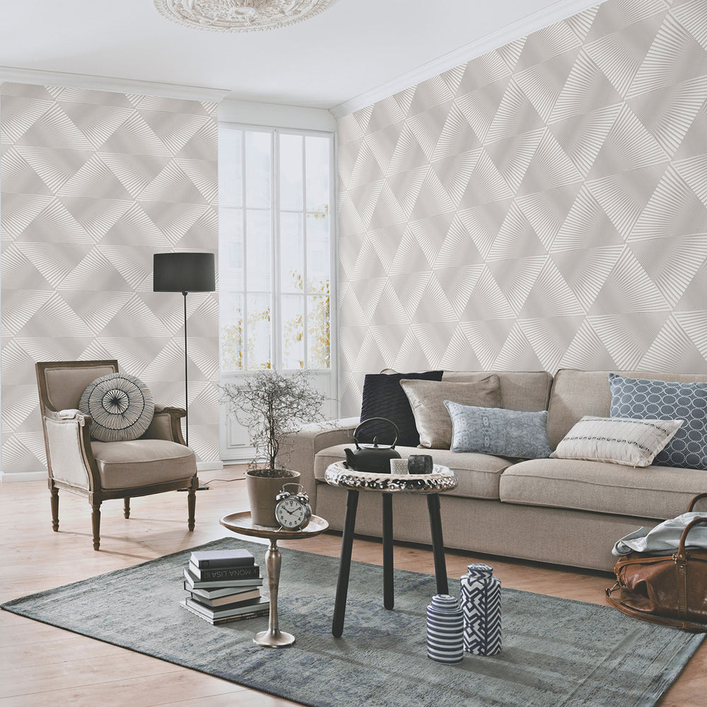 Тапет Спотлайт 2 3D геометрия бежово сиво