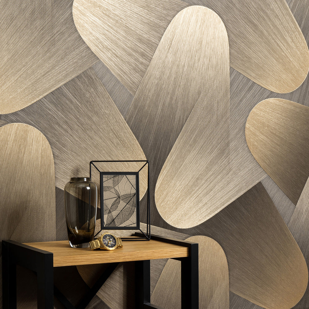 Тапет 3D Форми Кафяво златно Елизиум