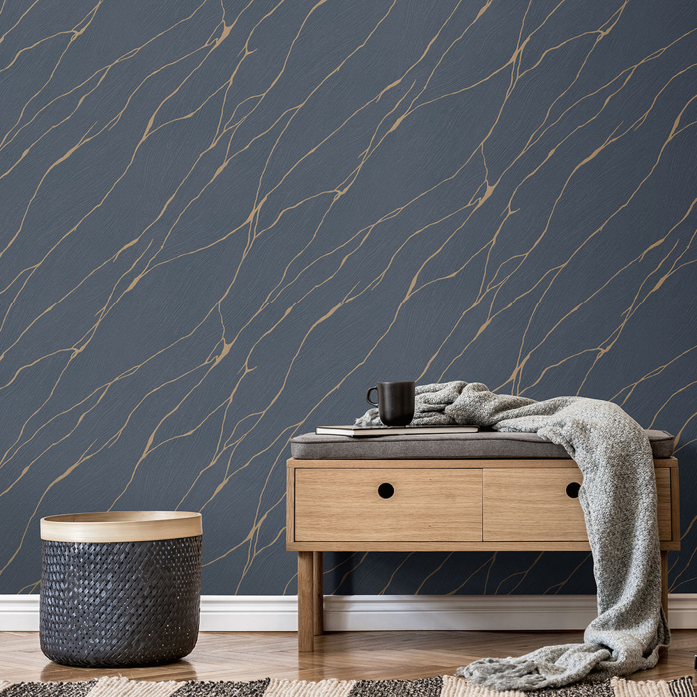 Релефен Винилен Тапет Опус Мраморно дърво Синьо