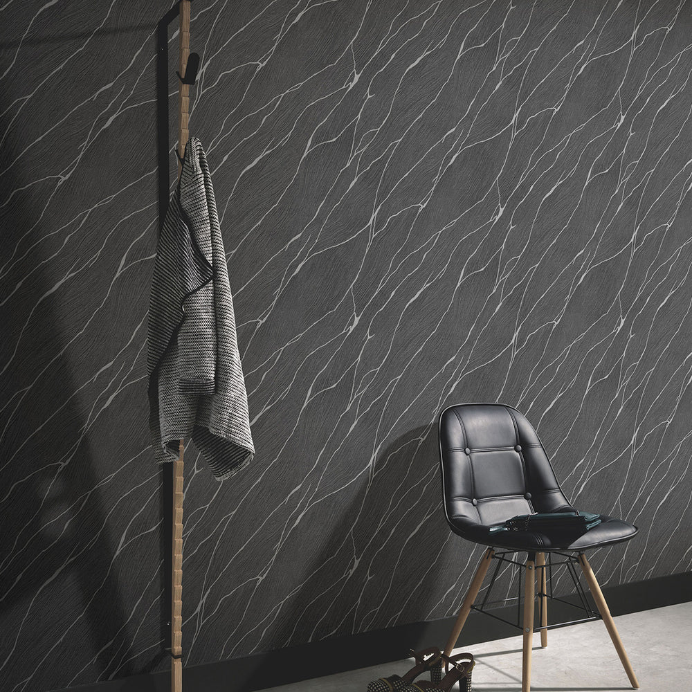 Релефен Винилен Тапет Опус Мраморно дърво Черно