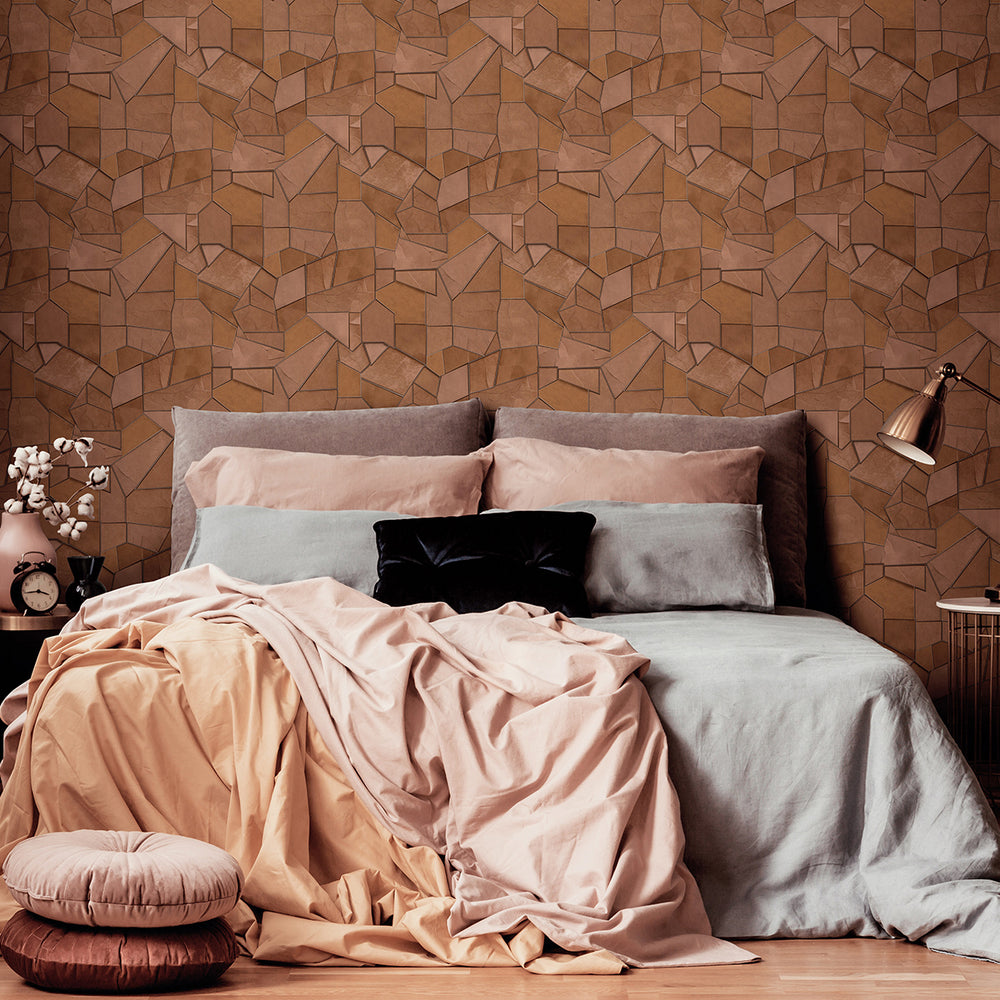 Поръчков Тапет Elle 4 Мозайка Кафяво медно