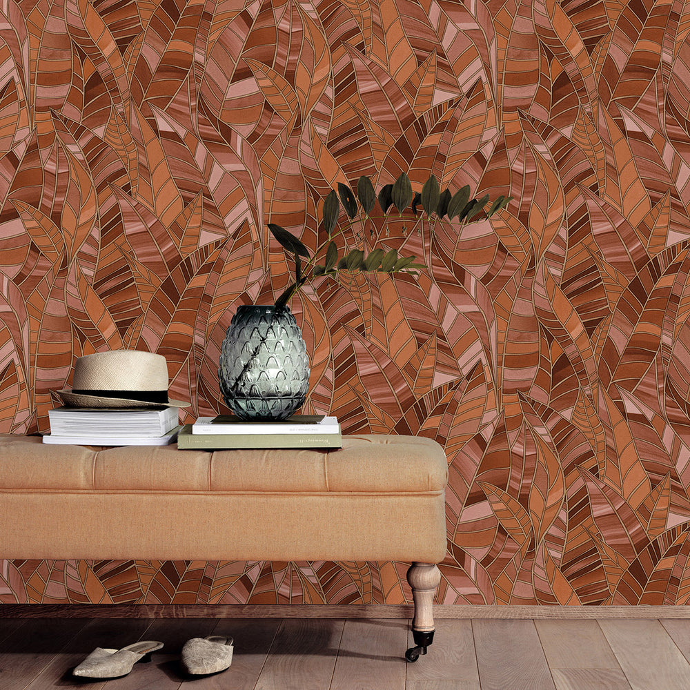 Поръчков Тапет Elle 4 Листа витраж Кафяво медно