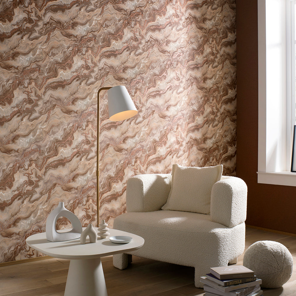 Поръчков Тапет Elle 4 Мрамор Кафяво медно