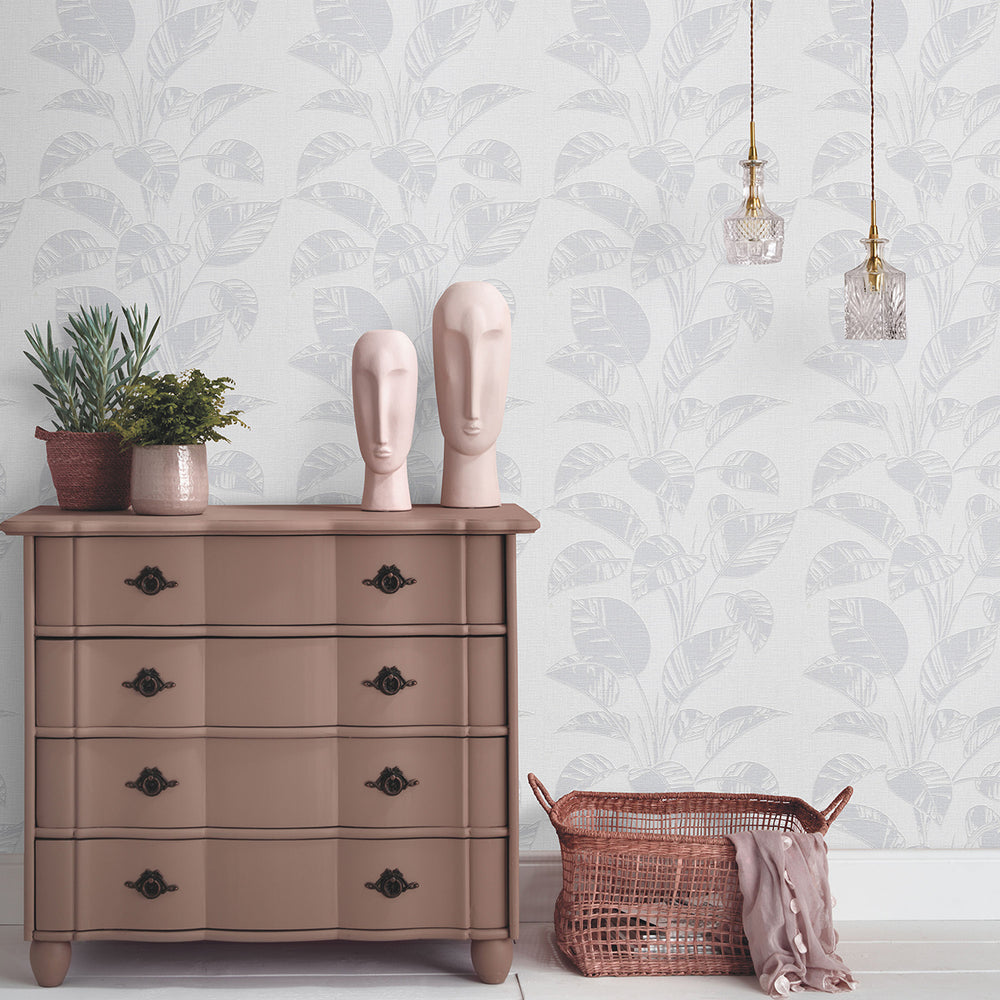 Релефен Винилен Тапет Опус Големи Листа Сиво