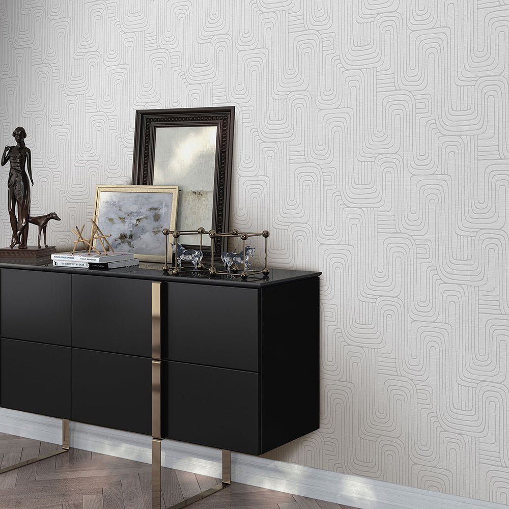 Релефен Винилен Тапет Опус Лабиринт Бяло сиво