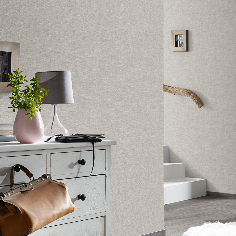 Релефен Винилен Тапет Опус Едноцветен Бежово кафяво плат с текстилен ефект