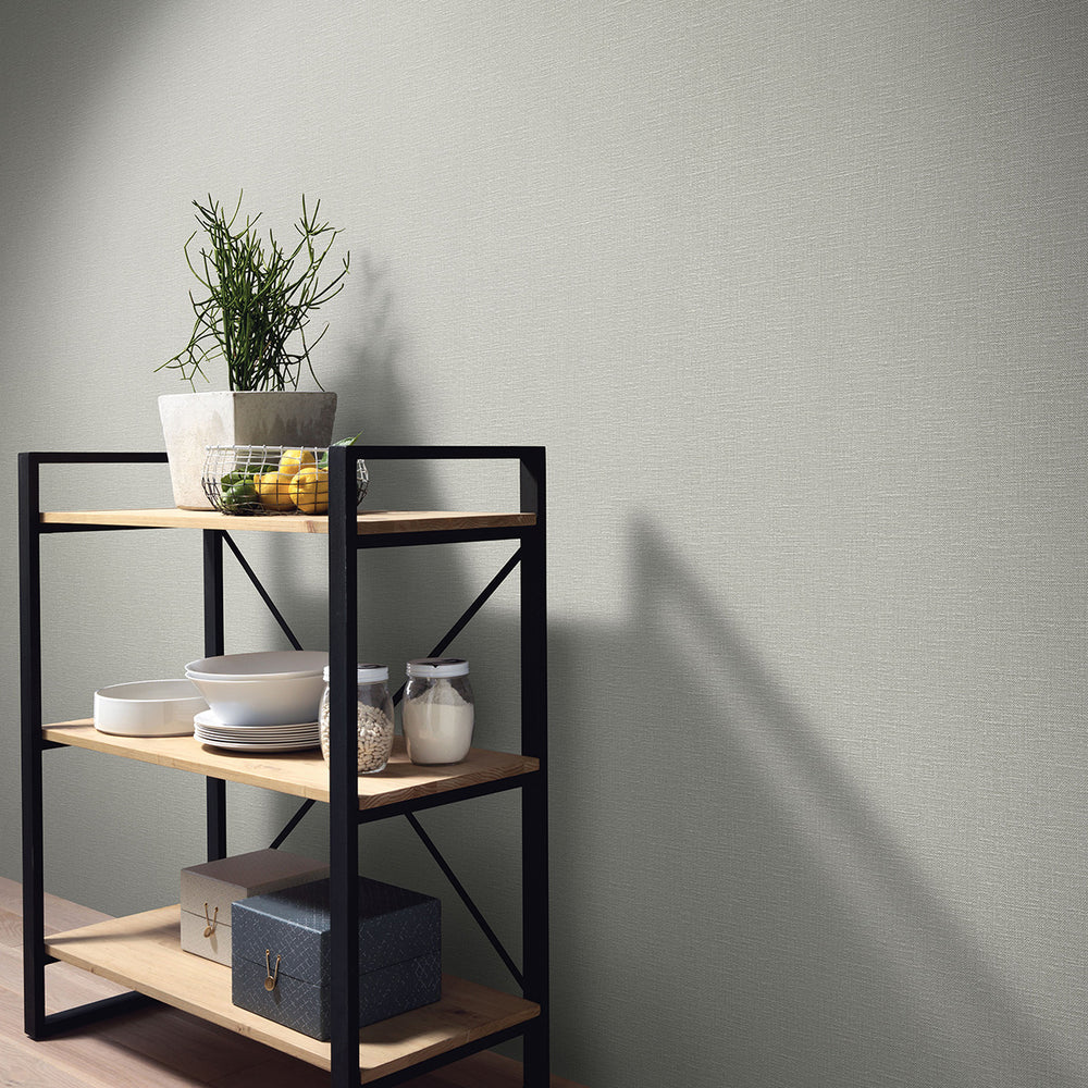 Релефен Винилен Тапет Опус Едноцветен Светло зелено плат с текстилен ефект