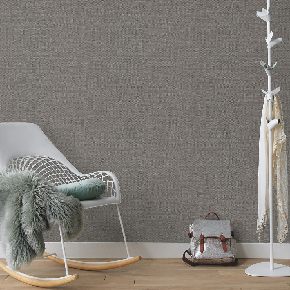 Релефен Винилен Тапет Опус Едноцветен Кафяво плат с текстилен ефект