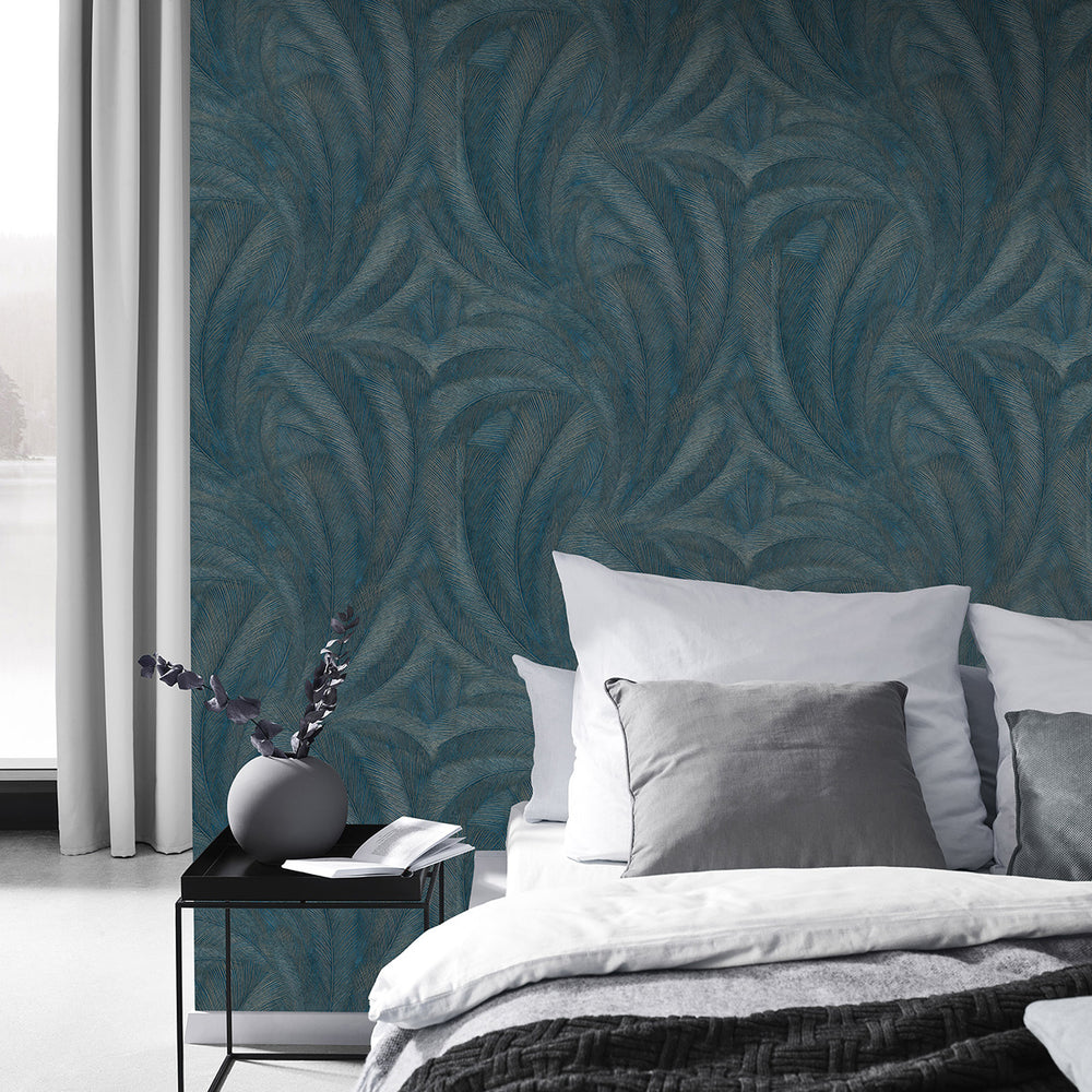 Тапет Пера Синьозелено Елизиум