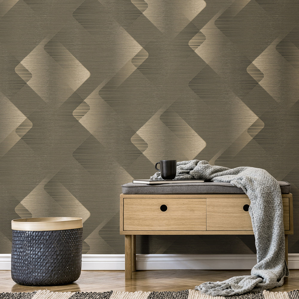 Тапет 3D Геометрия Кафяво златно Елизиум