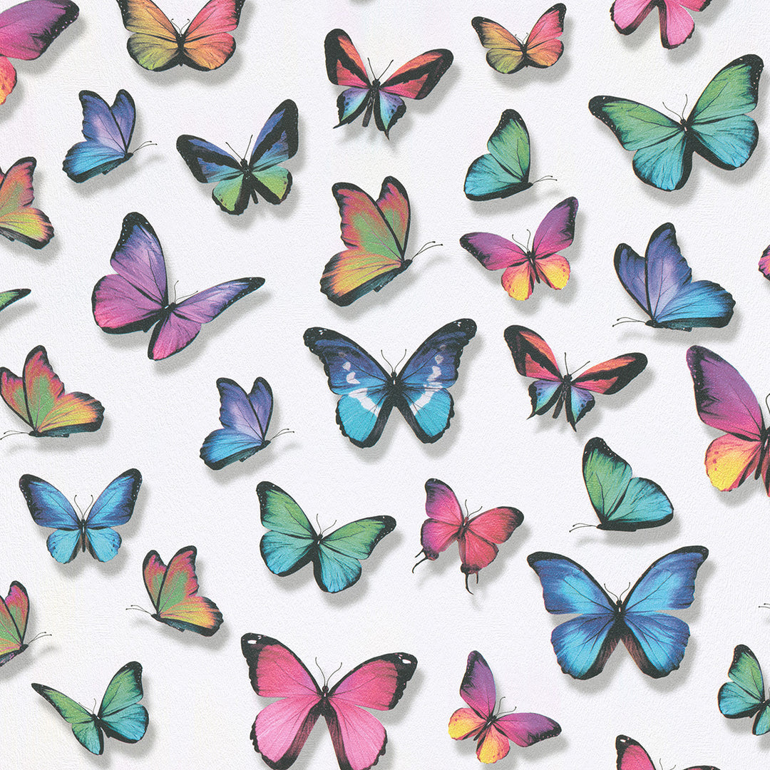 Тапет Лято цветни пеперуди бяло