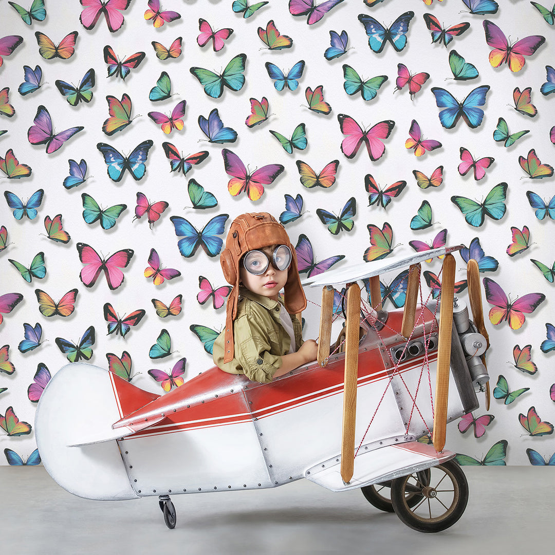 Тапет Лято цветни пеперуди бяло