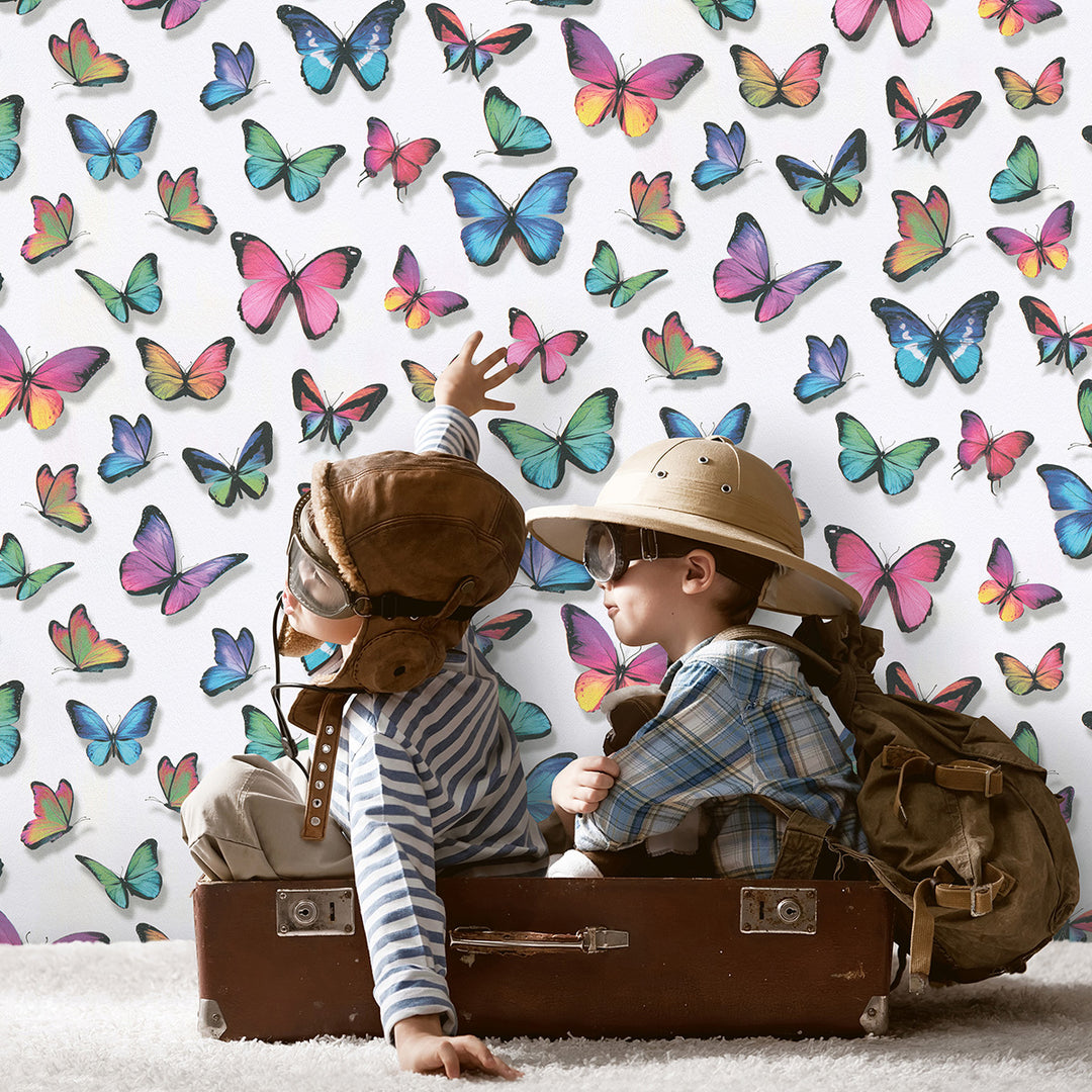 Тапет Лято цветни пеперуди бяло