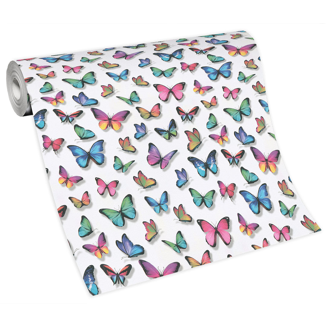 Тапет Лято цветни пеперуди бяло