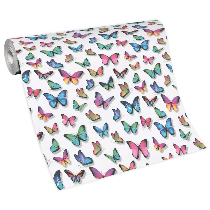 Тапет Лято цветни пеперуди бяло