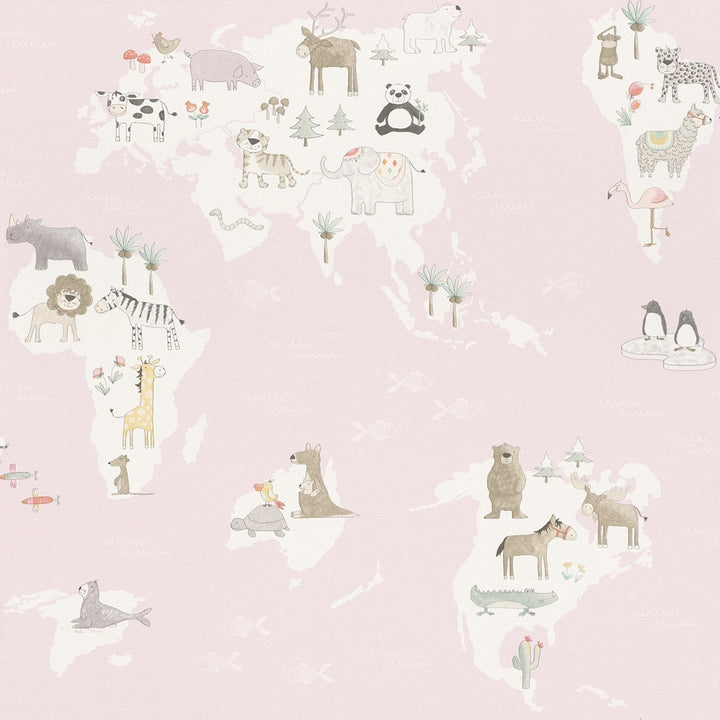 Wallpaper Kids&Teens 3 animal map pink