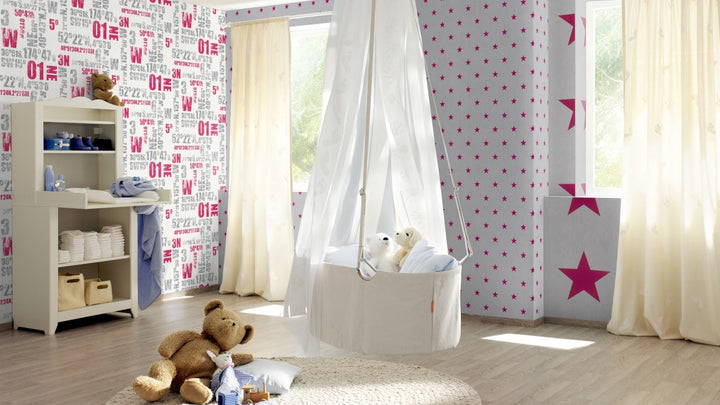 Wallpaper Kids&Teens 2 pink stars gray