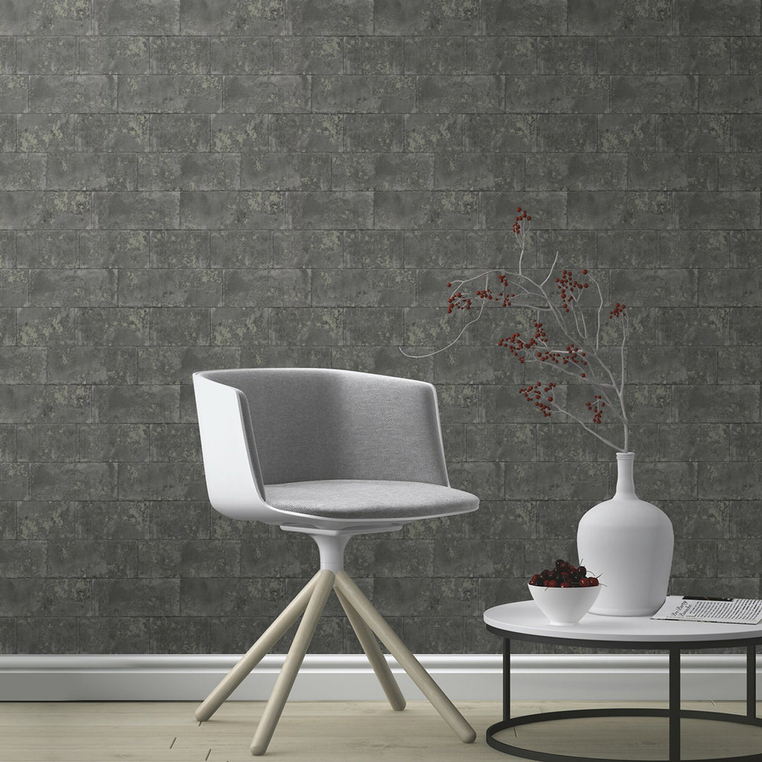 Wallpaper Bricks & Wood Panels Anthracite