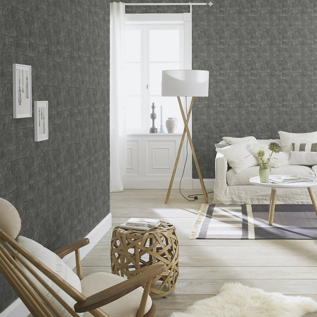 Wallpaper Bricks & Wood Panels Anthracite