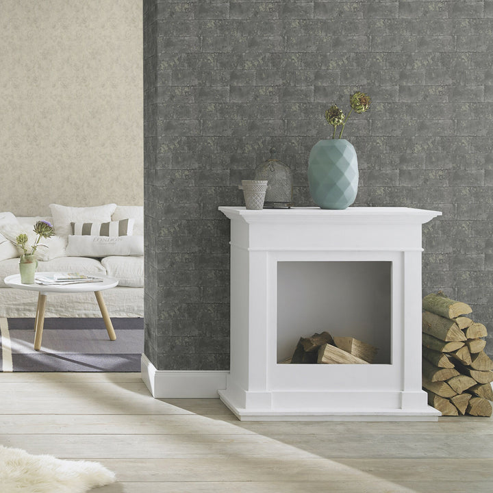 Wallpaper Bricks & Wood Panels Anthracite