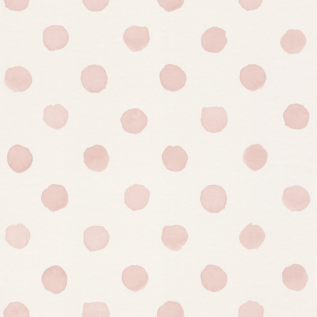 Children's Fleece Wallpaper Pink Watercolor Dots White for Children's Room Inspiration