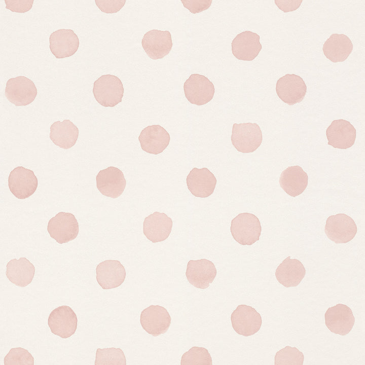 Children's Fleece Wallpaper Pink Watercolor Dots White for Children's Room Inspiration