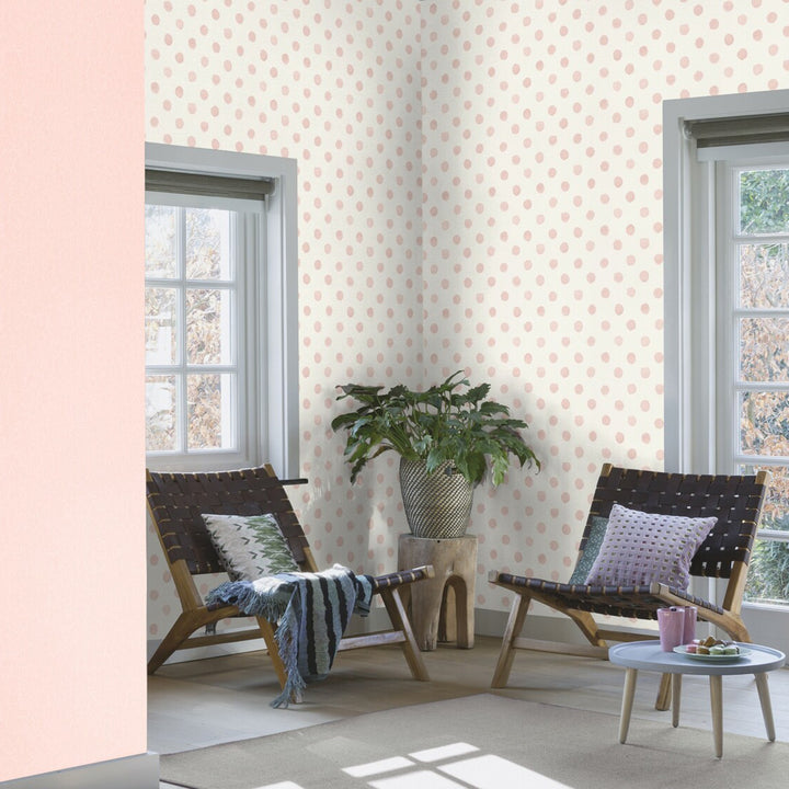 Children's Fleece Wallpaper Pink Watercolor Dots White for Children's Room Inspiration