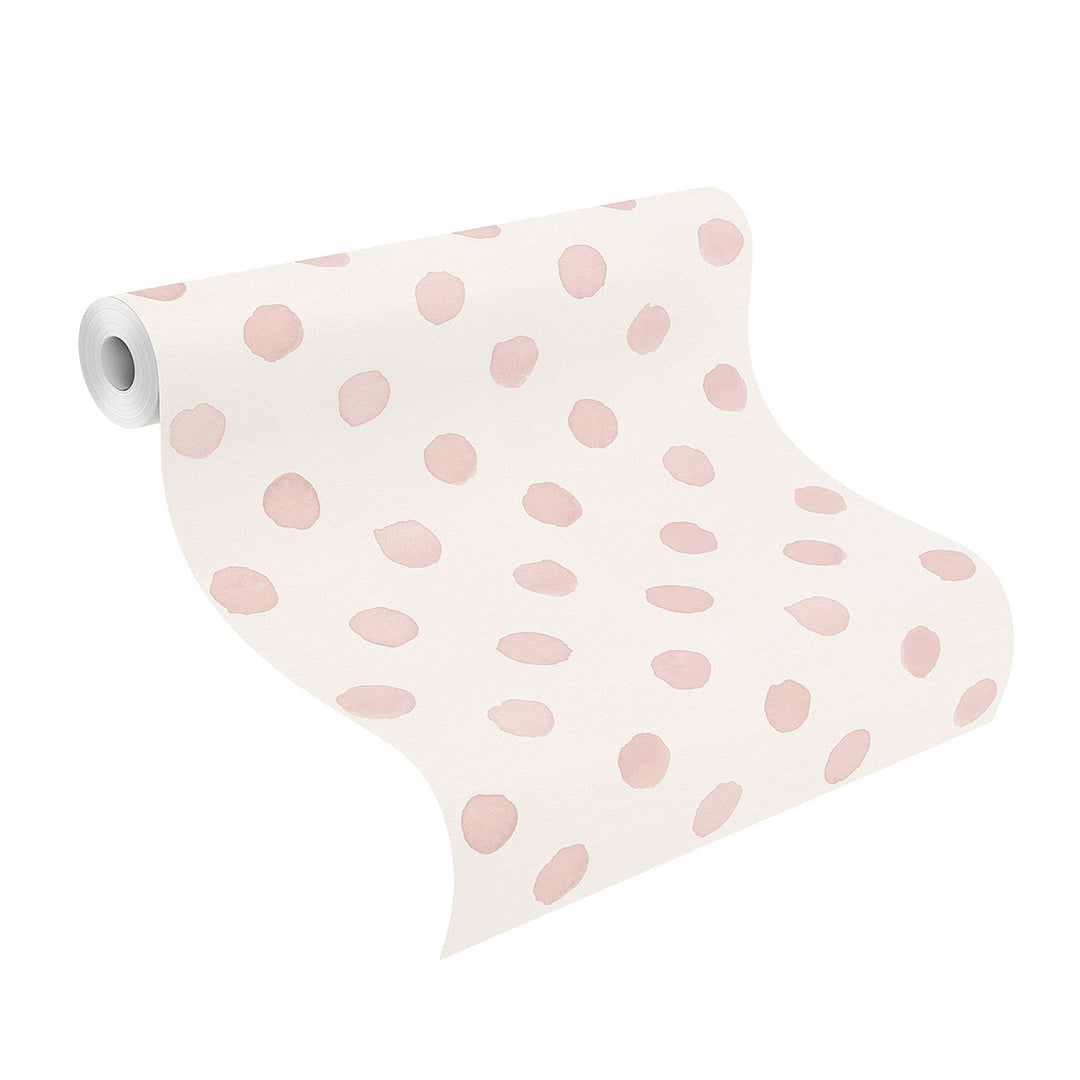 Children's Fleece Wallpaper Pink Watercolor Dots White for Children's Room Inspiration