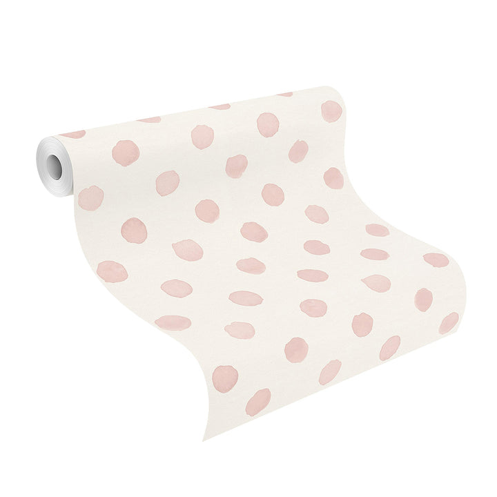 Children's Fleece Wallpaper Pink Watercolor Dots White for Children's Room Inspiration