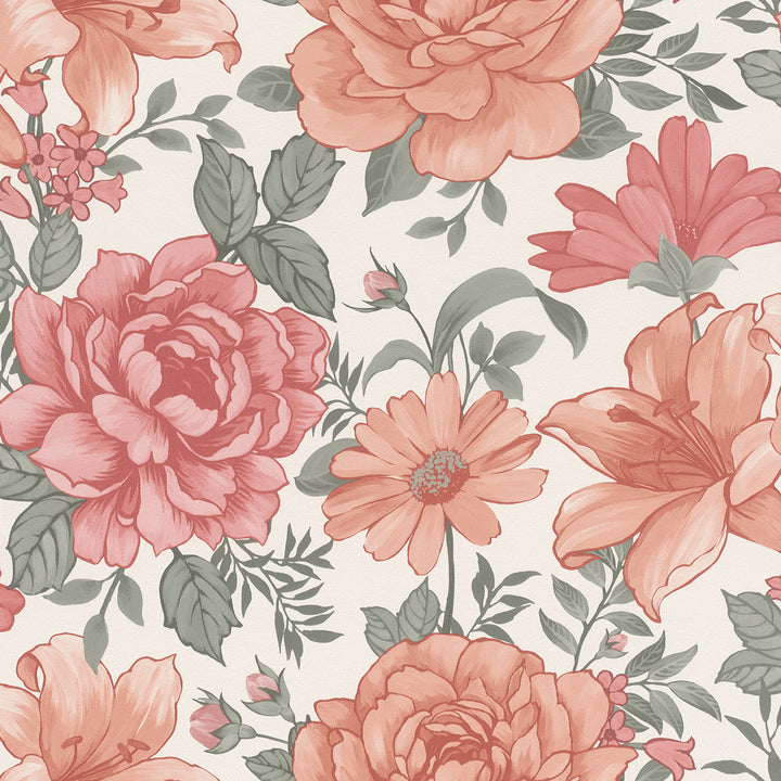 Children's Fleece Wallpaper Pink Large Flowers White Flowers for Children's Room Living Room Bedroom Inspiration