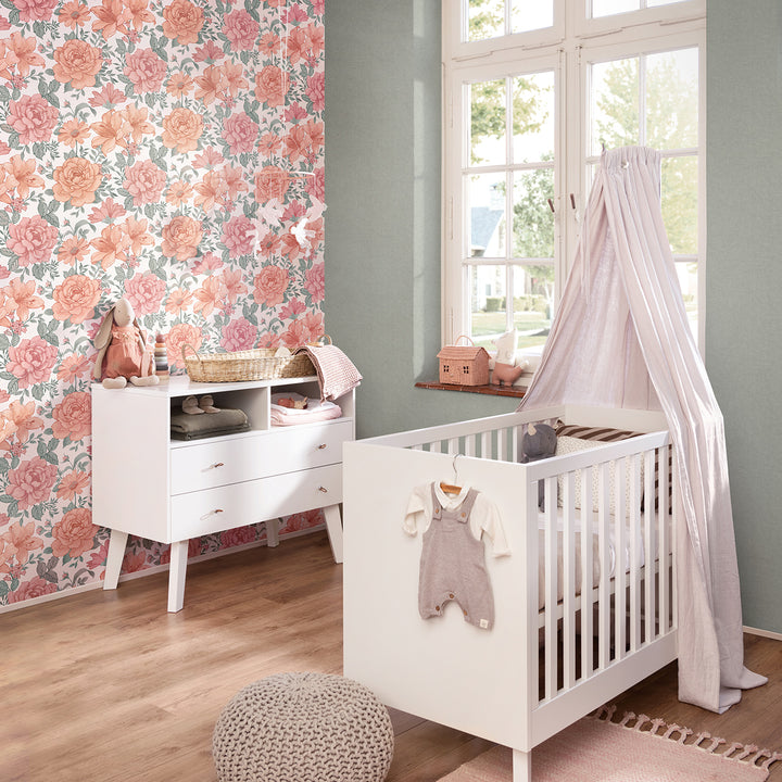 Children's Fleece Wallpaper Pink Large Flowers White Flowers for Children's Room Living Room Bedroom Inspiration