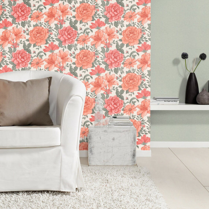 Children's Fleece Wallpaper Pink Large Flowers White Flowers for Children's Room Living Room Bedroom Inspiration