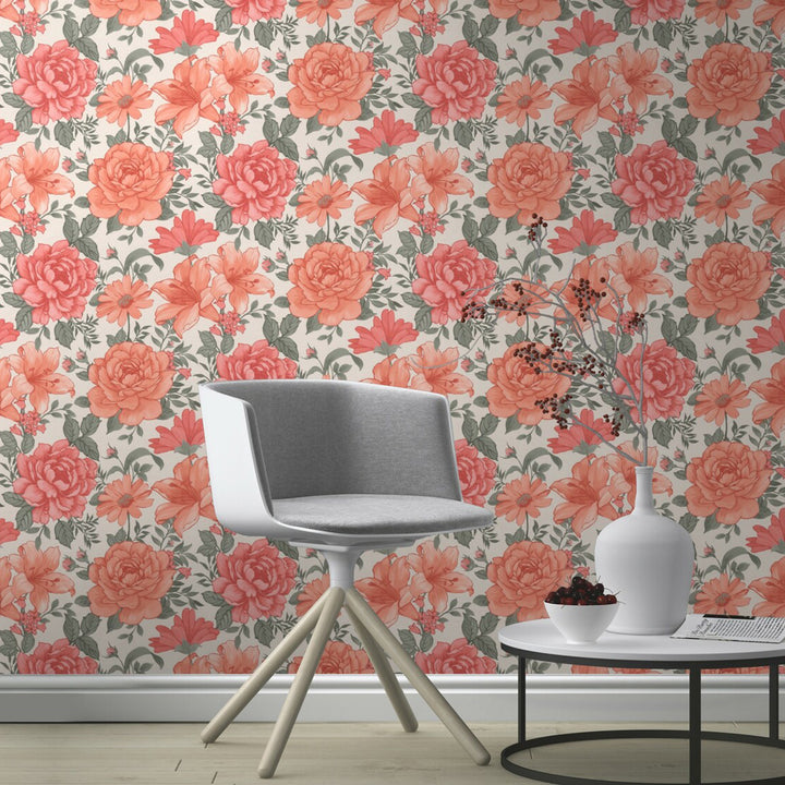 Children's Fleece Wallpaper Pink Large Flowers White Flowers for Children's Room Living Room Bedroom Inspiration