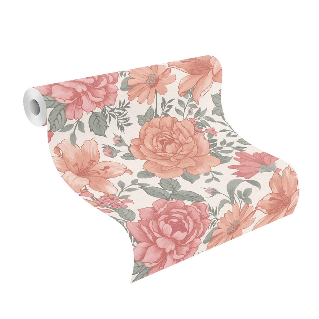 Children's Fleece Wallpaper Pink Large Flowers White Flowers for Children's Room Living Room Bedroom Inspiration