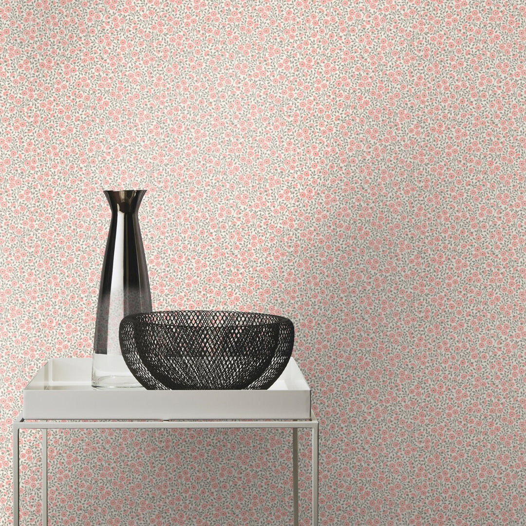 Children's Fleece Wallpaper Pink Small Flowers White Flowers for Children's Room Inspiration