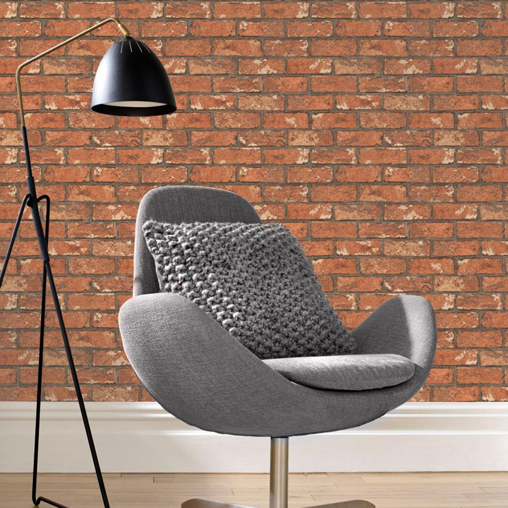 Хартиен двупластов Тапет Тухли Оранжево за Кухня Хол Коридор 0.53х10.05 м Настроение (Оцвети дома си!)