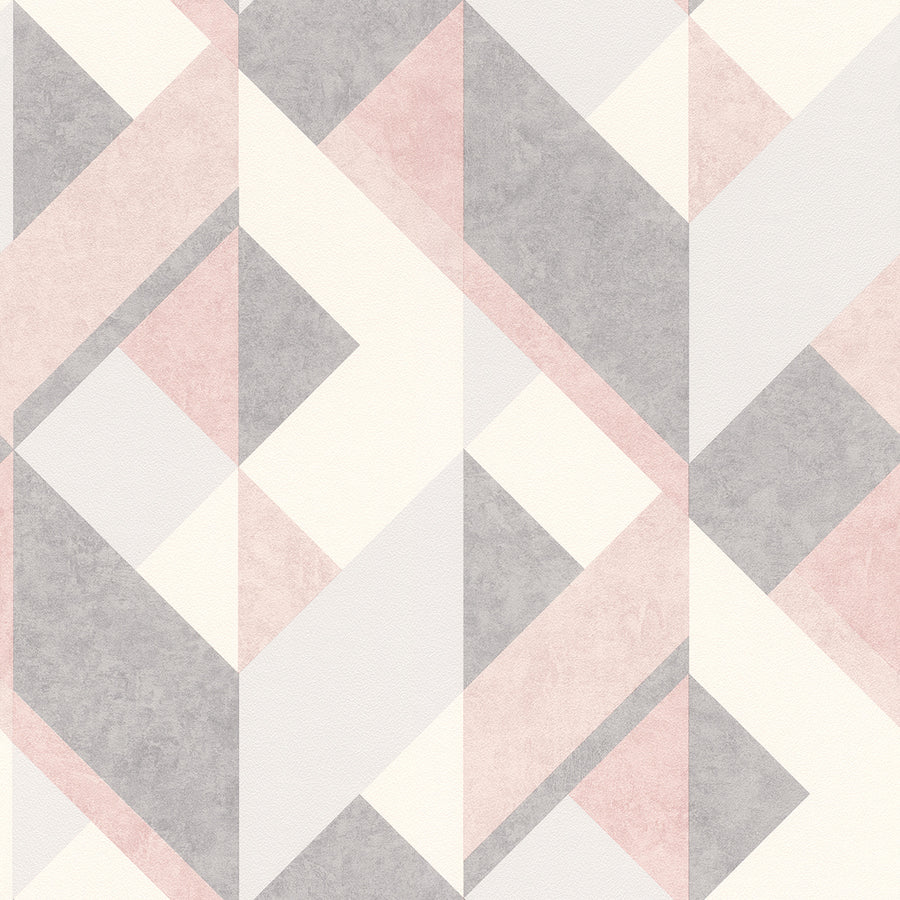 Хартиен двупластов Тапет Розово 3D геометрия Бяло за Спалня Хол 0.53х10.05 м Настроение (Оцвети дома си!)