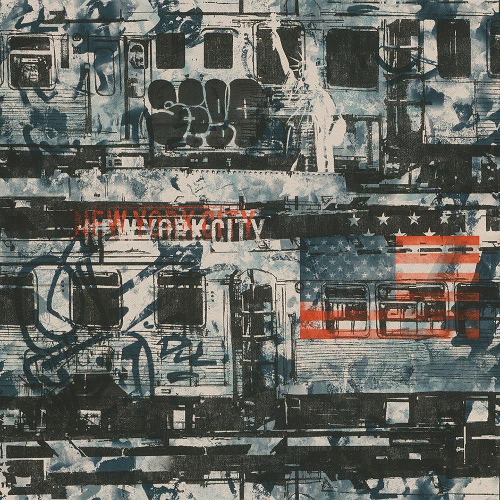 Тапет Кидс&Тийнс 2 urban art влакове тъмно синьо