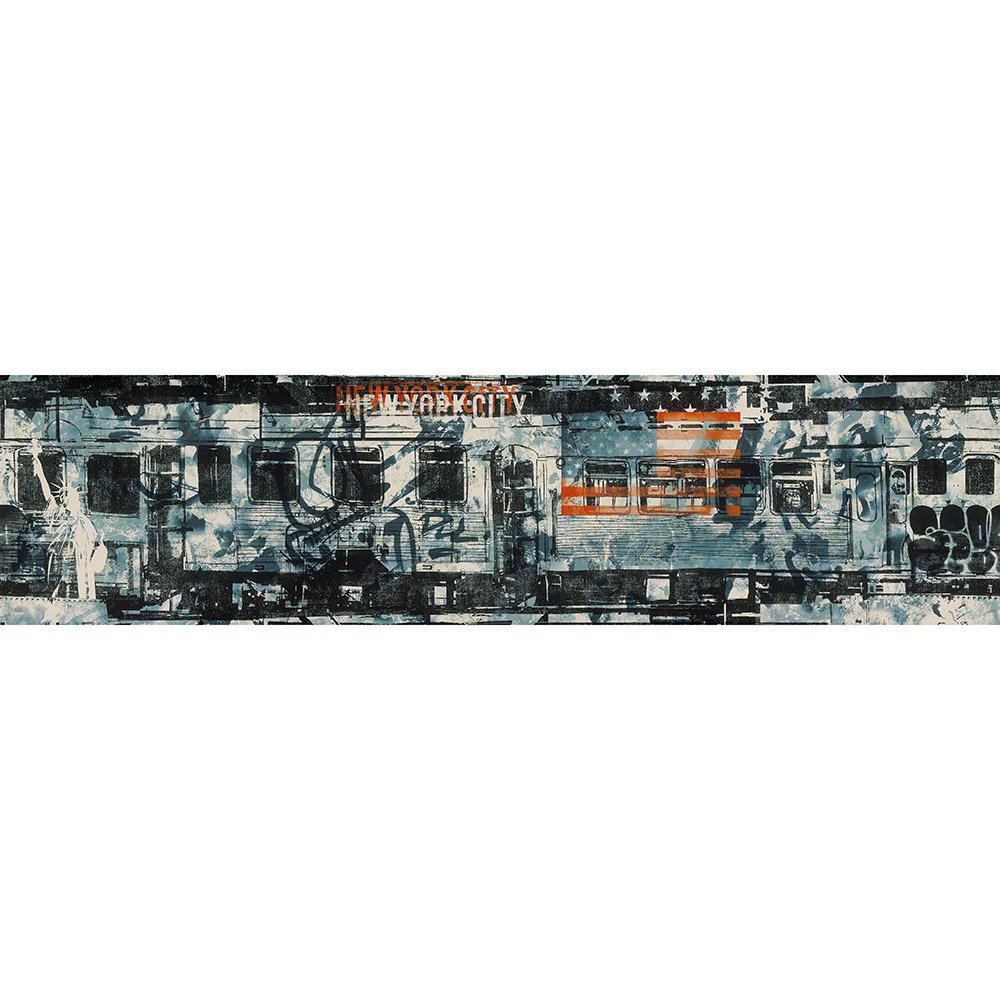 Wallpaper frieze Kids&Teens 2 urban art trains dark blue