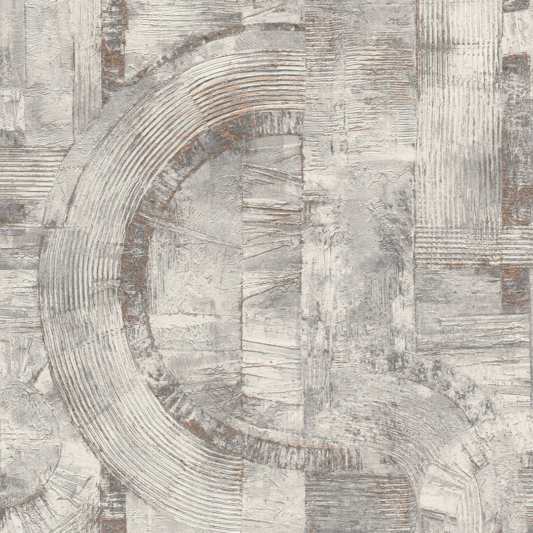 Vinyl High-Resistance Wallpaper Abstract Circles Grey-Copper Vintage for Living Room Bedroom Inspiration